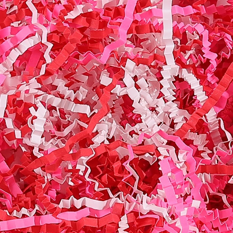 Gloreyan 3 Colors Valentine's Day Crinkle Cut Paper Shred, Pink Red White Raffia Paper Sherd Filler Grass for Gift Wrapping Basket Filling Birthdays Weddings Party Supply（10.6 oz） - Image 4